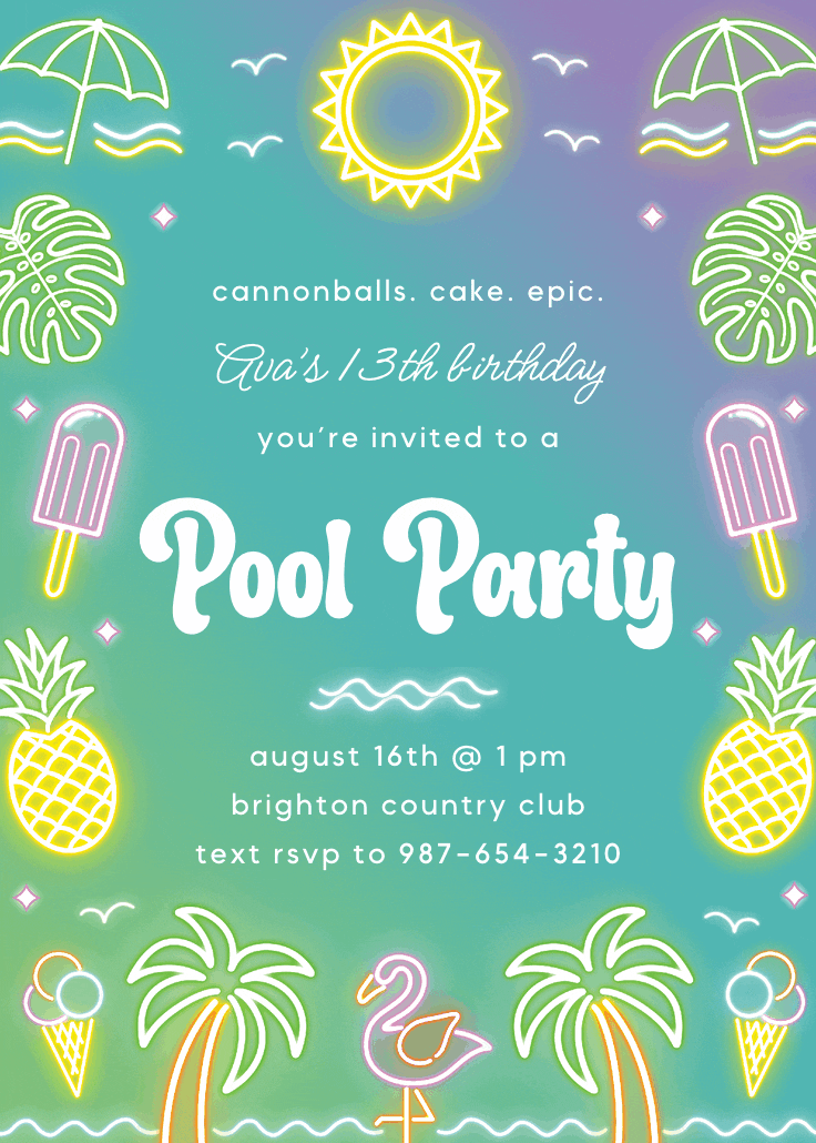 Neon pool lights - invitation