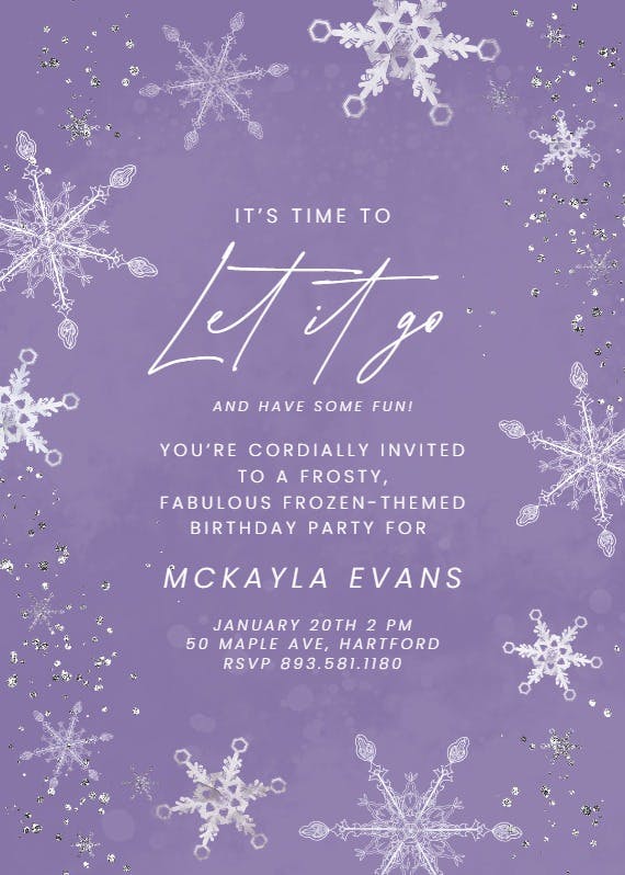 Night purple snowfall - party invitation