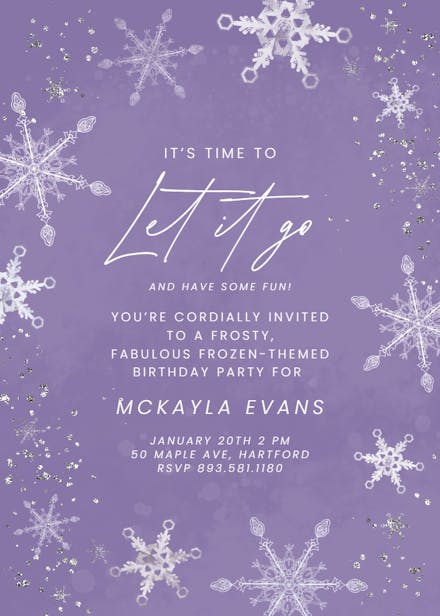 Night purple snowfall - birthday invitation