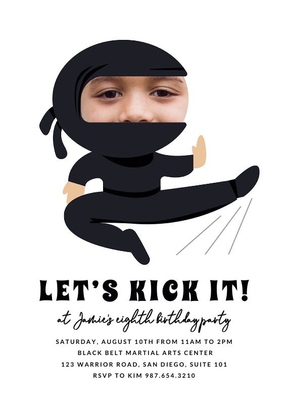 Ninja -  invitación de fiesta de cumpleaños con foto