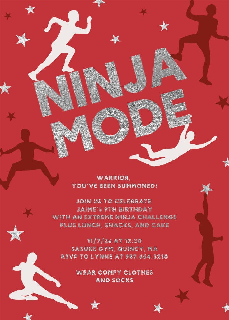 Ninja antics - invitación de cumpleaños