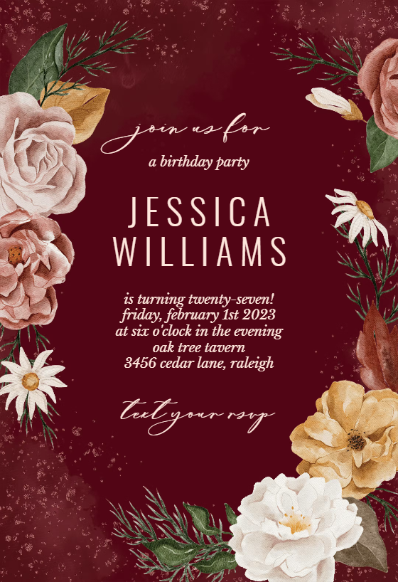 Nocturnal Flowers Birthday Invitation Template Greetings Island