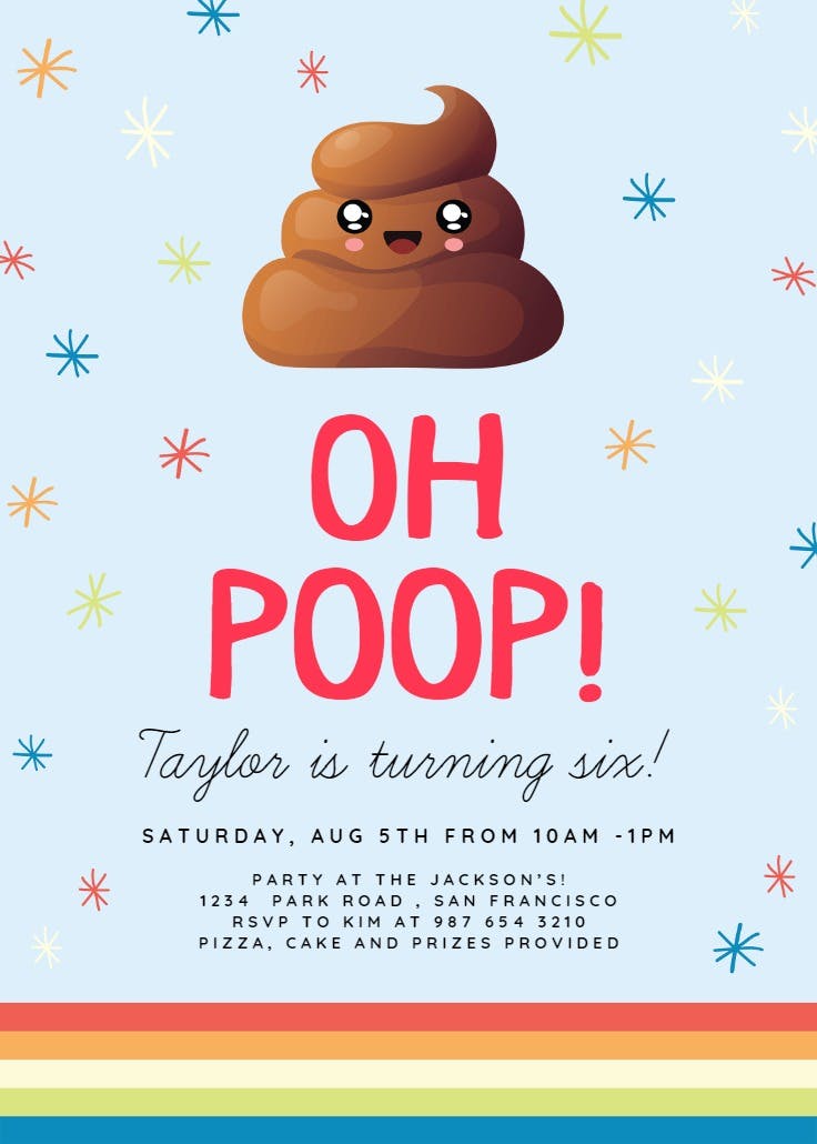 Oh poop - invitación de cumpleaños