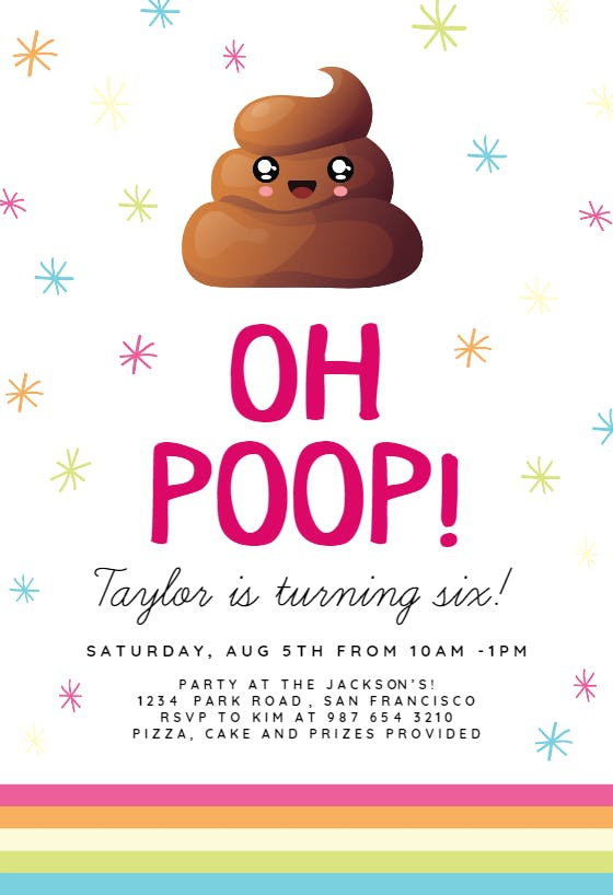 Oh poop - birthday invitation