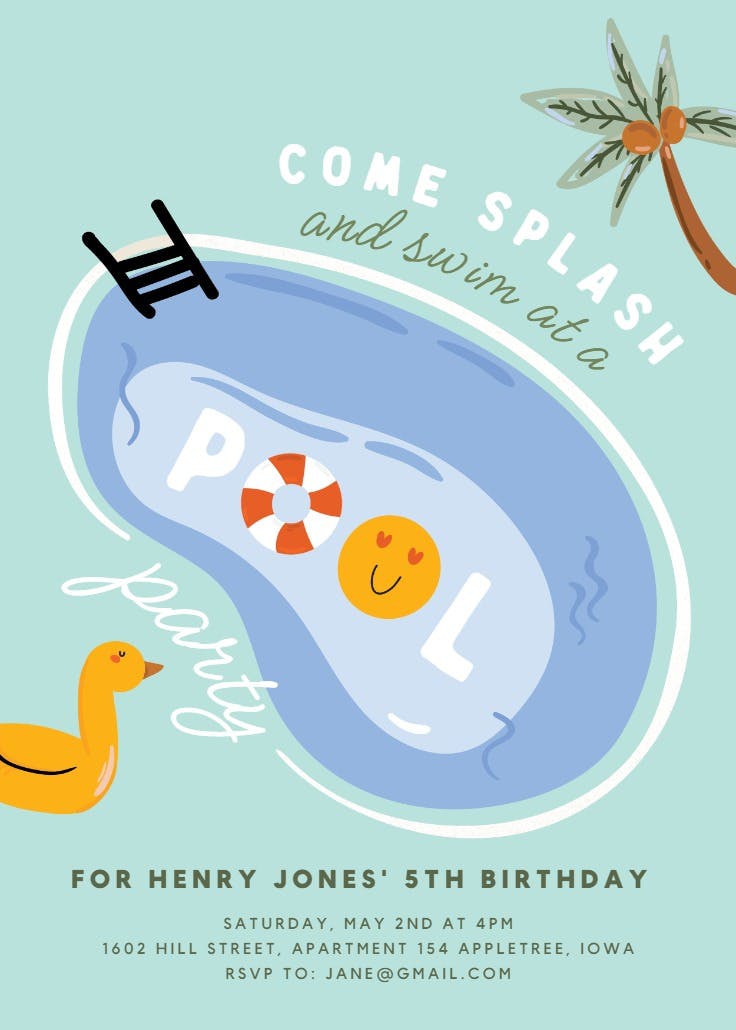 Old-school pool - printable party invitation