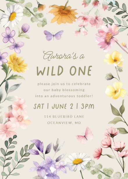 One-derful blossoms - birthday invitation