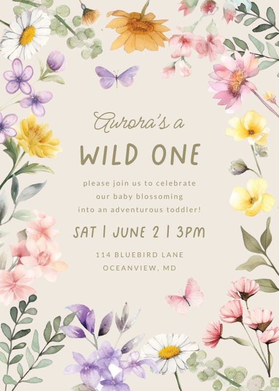 One-derful blossoms - printable party invitation
