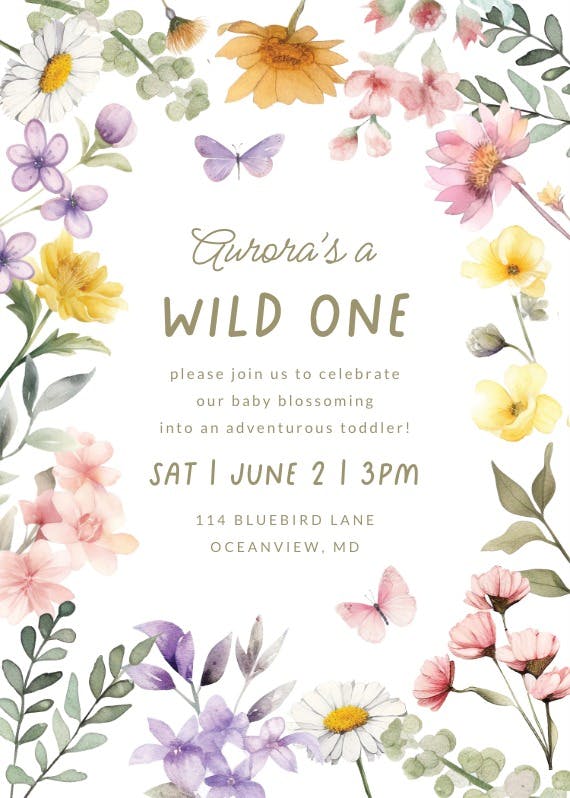 One-derful blossoms - birthday invitation