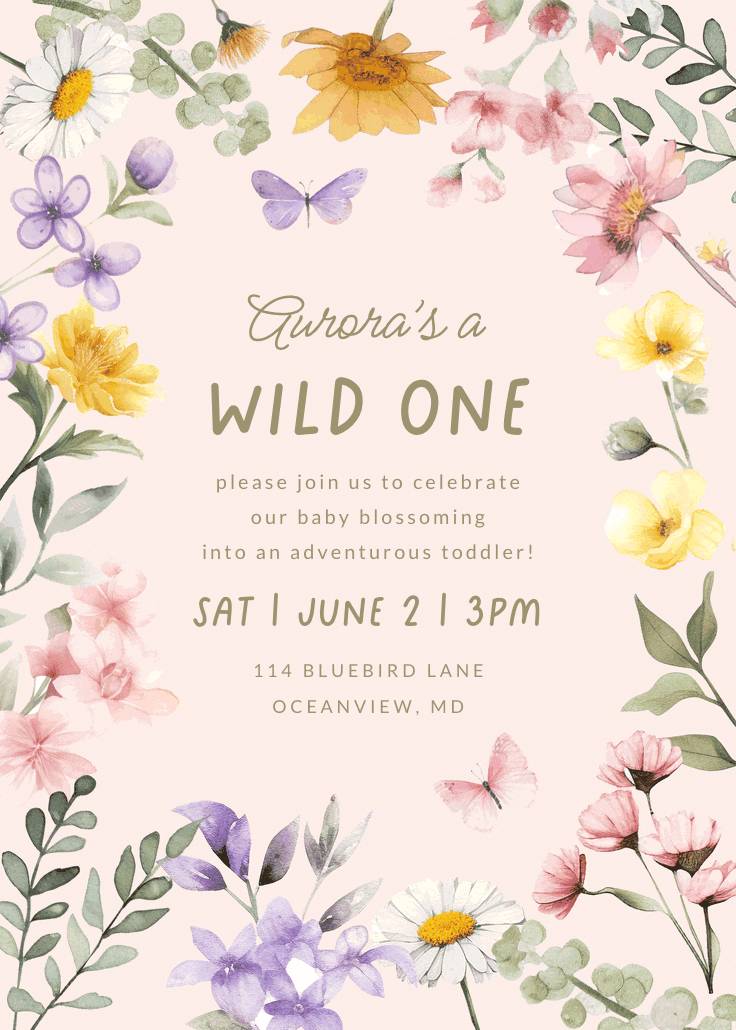 One-derful blossoms - invitación para fiesta