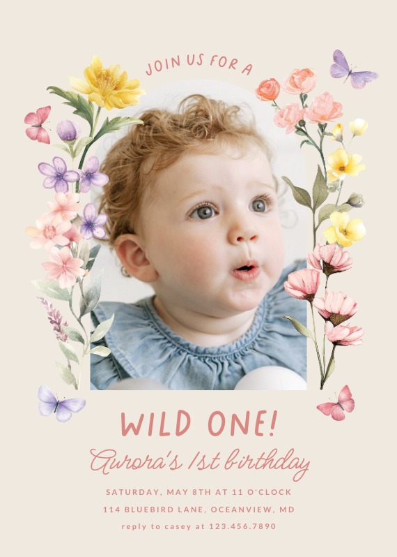 One-derful Blossoms frame - Birthday Invitation Template | Greetings Island