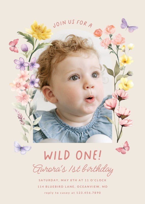 One-derful blossoms frame - birthday invitation