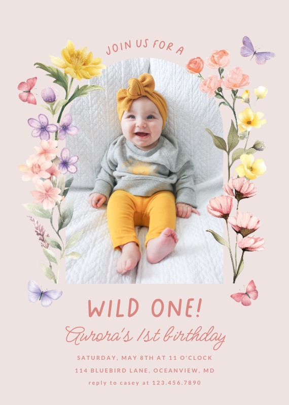 One-derful Blossoms frame - Birthday Invitation Template | Greetings Island