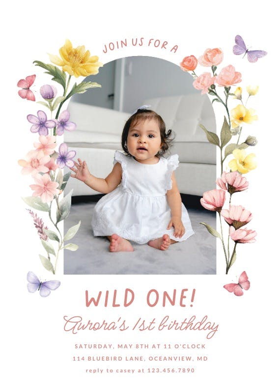 One-derful blossoms frame - invitation template