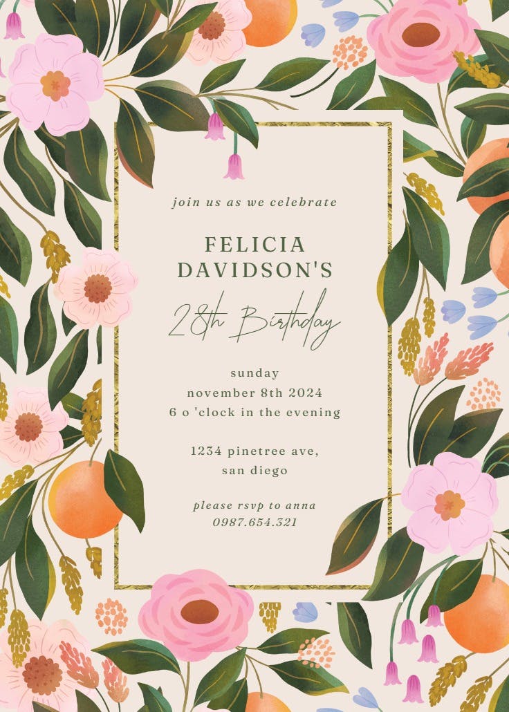 Orange blossoms - invitación para fiesta