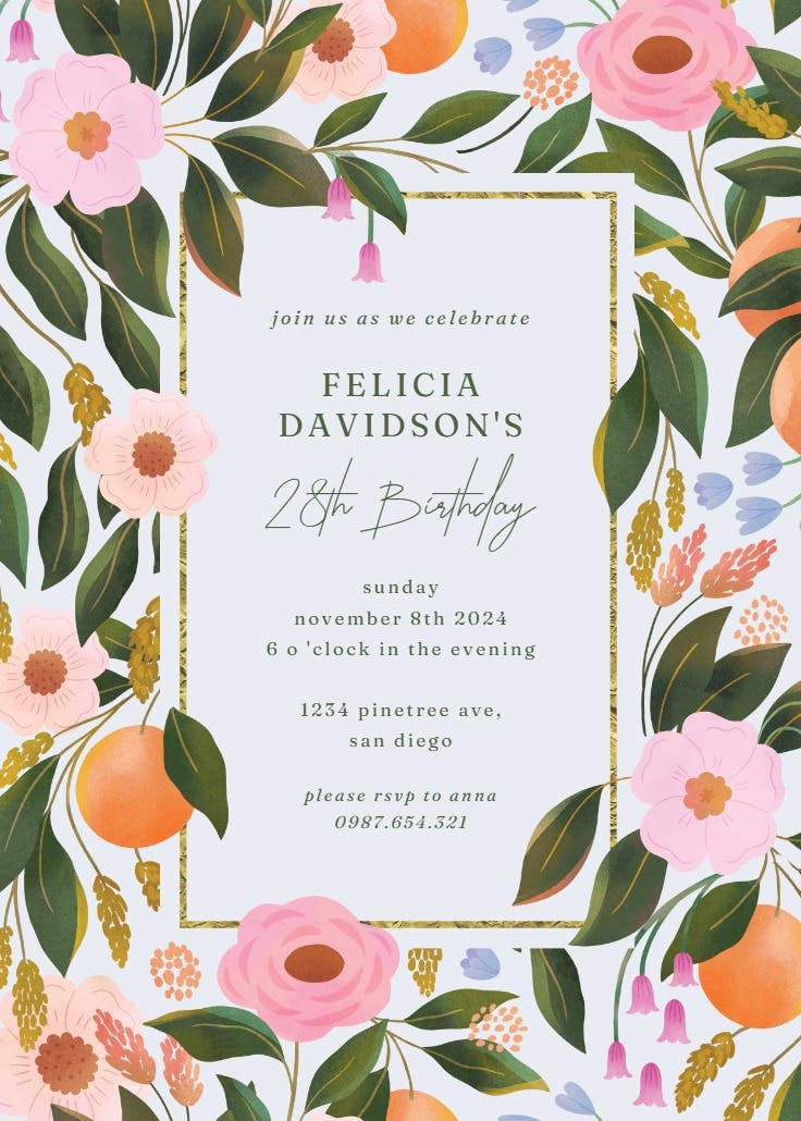 Orange blossoms - invitación para fiesta