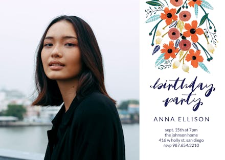 Orange Floral - Invitación De Cumpleaños