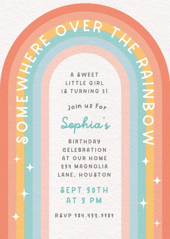 Over the rainbow - birthday invitation