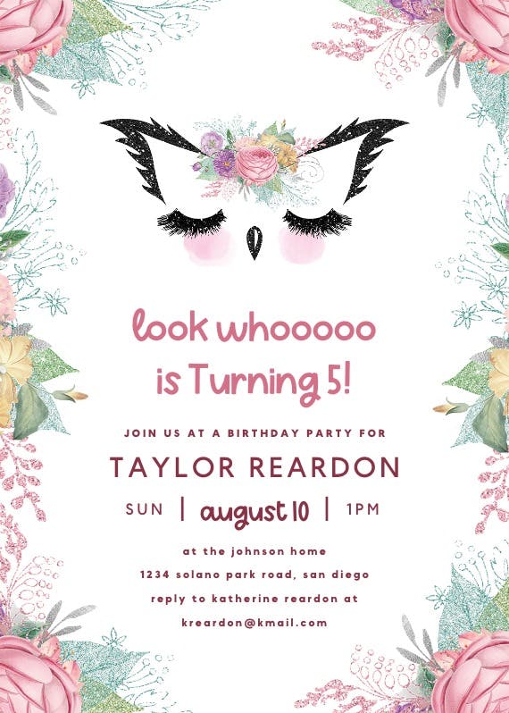 Owl face - birthday invitation