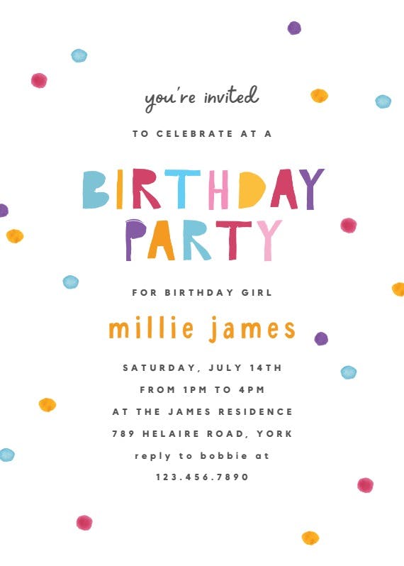 Painted dots -  invitación de cumpleaños