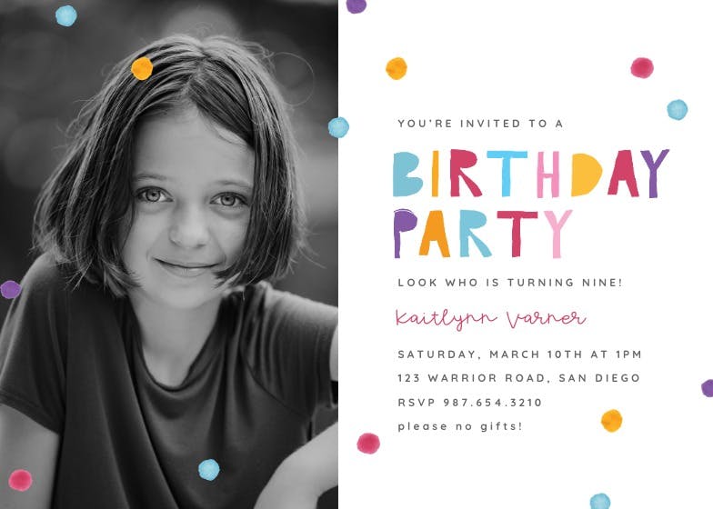 Painted dots photo -  invitación de fiesta de cumpleaños con foto