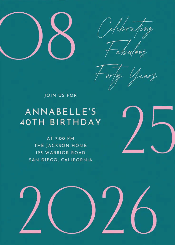 Painted numbers - invitación de cumpleaños