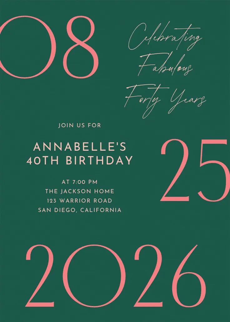 Painted numbers - invitación de cumpleaños