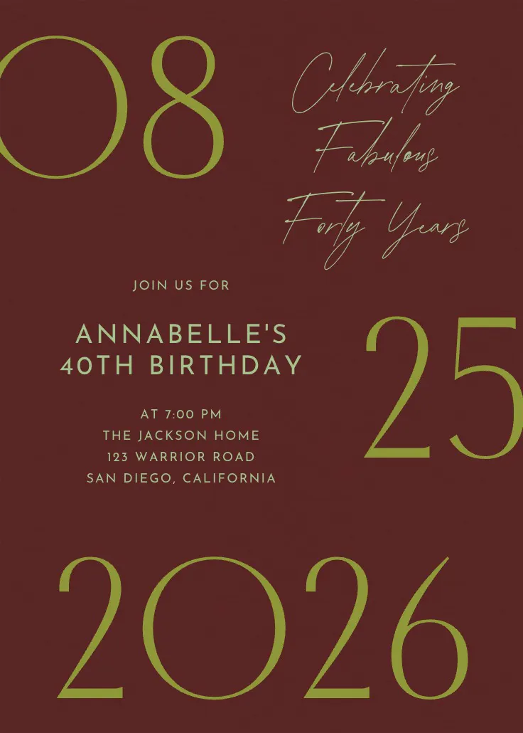 Painted numbers - invitación de cumpleaños