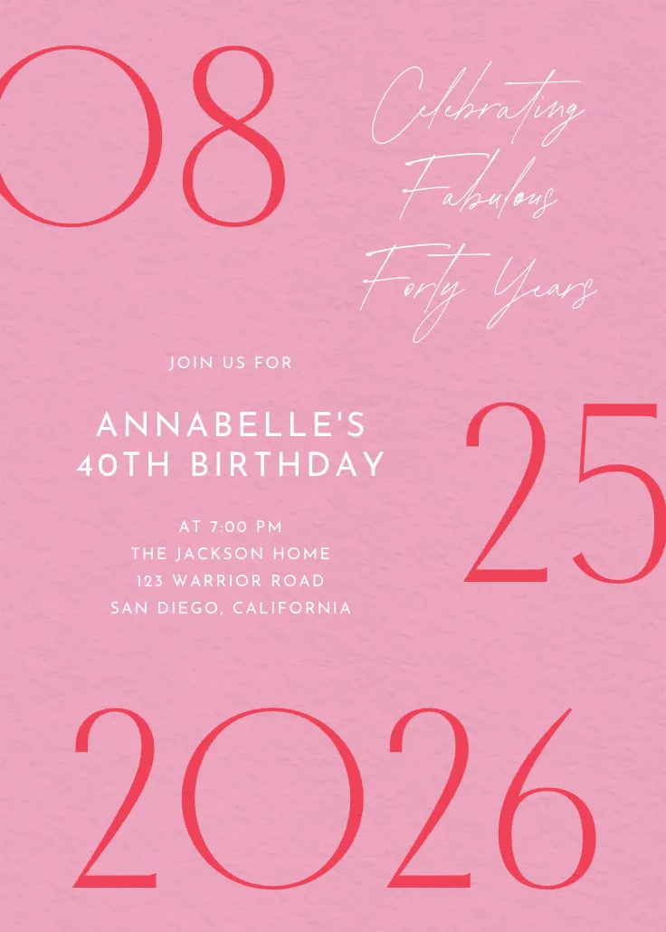 Painted numbers - invitación de cumpleaños