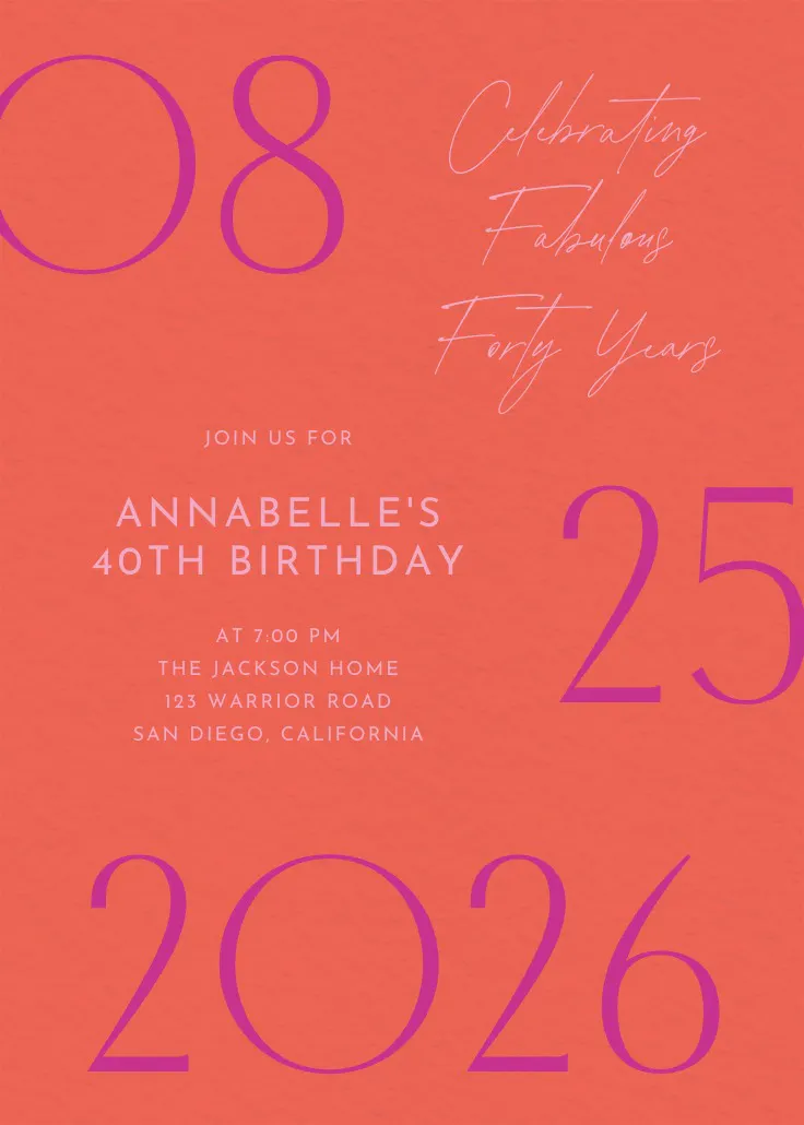 Painted numbers - invitación de cumpleaños