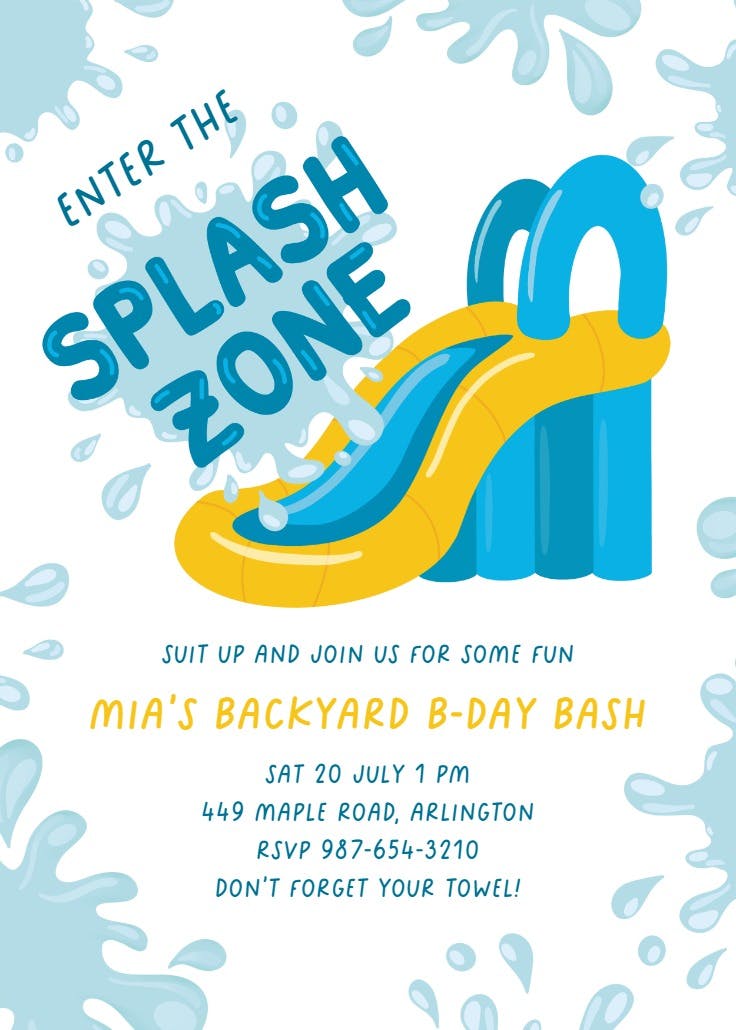 Painted slide - pool party invitation