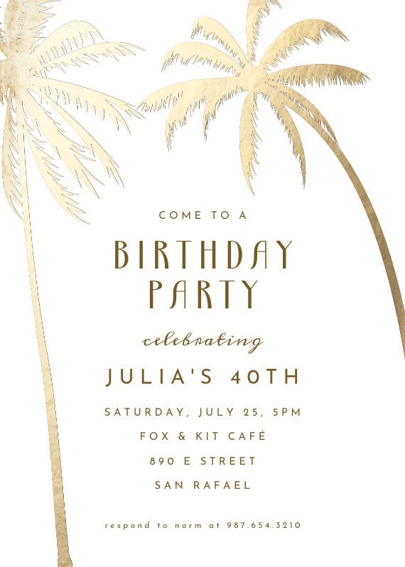 Palm trees -  invitación de fiesta