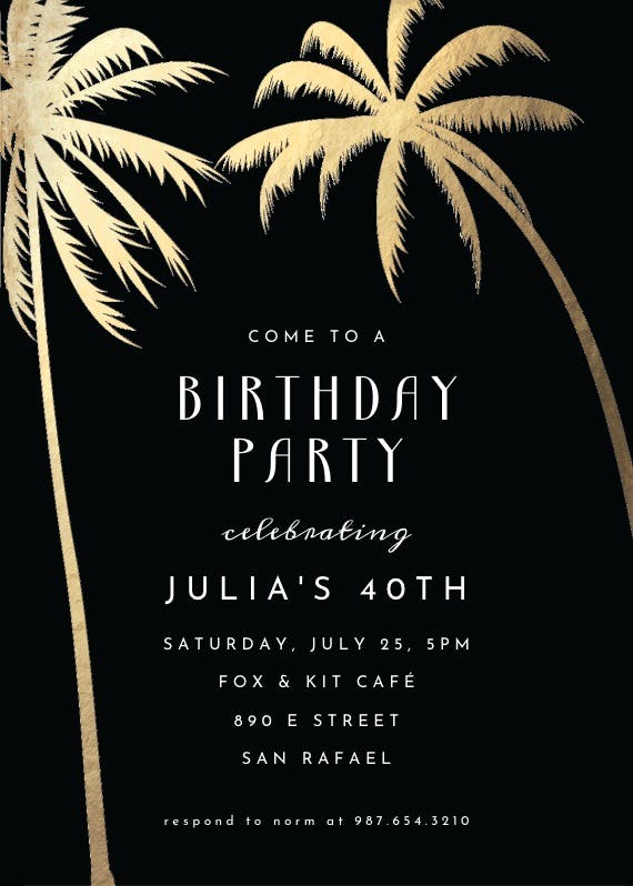 Palm trees -  invitación de cumpleaños