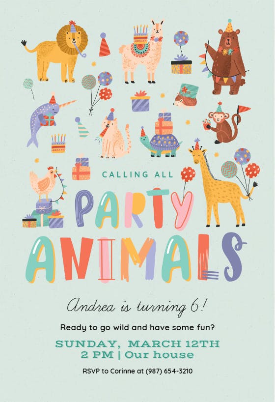 Party animals -  invitación de cumpleaños