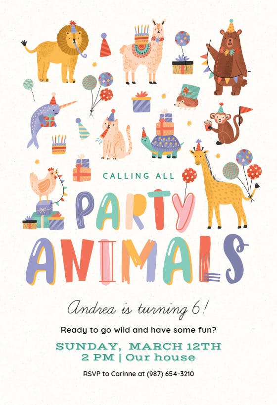 Party animals -  invitación de cumpleaños