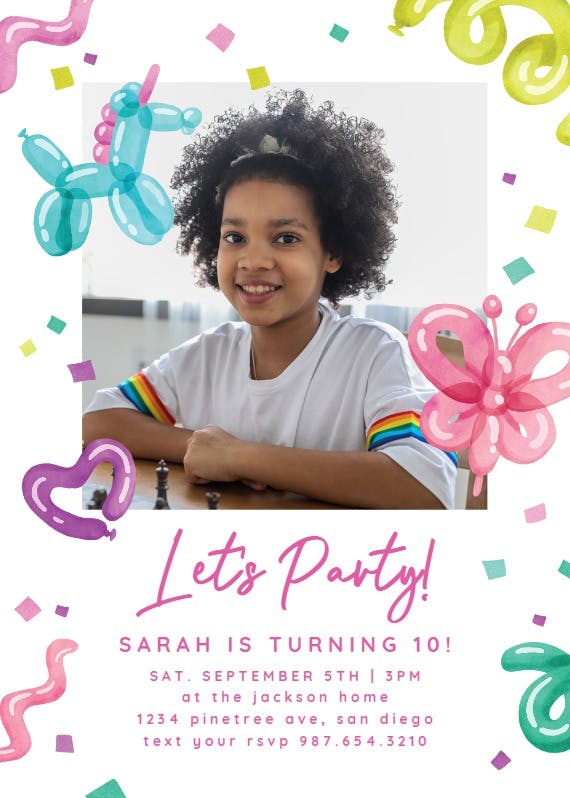 Party balloons -  invitación de fiesta de cumpleaños con foto