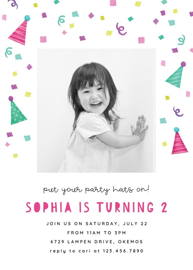 Party Hats - Birthday Invitation Template (Free) | Greetings Island