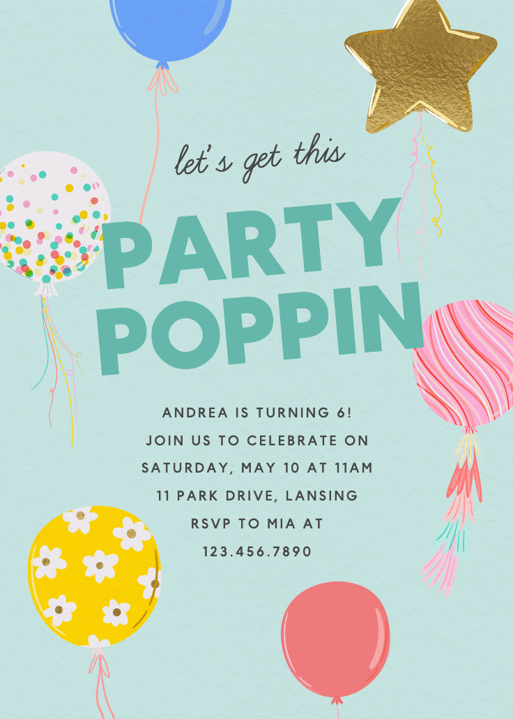 Party poppin - birthday invitation