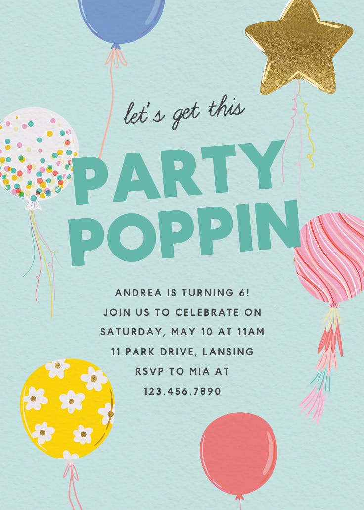 Party poppin - birthday invitation