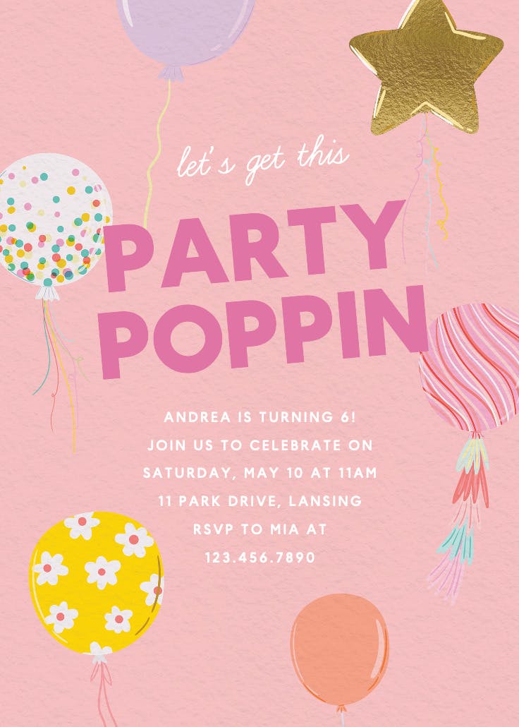 Party poppin - invitación para fiesta