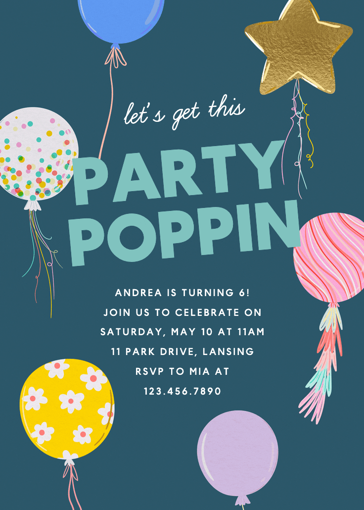 Party poppin -  invitación de cumpleaños