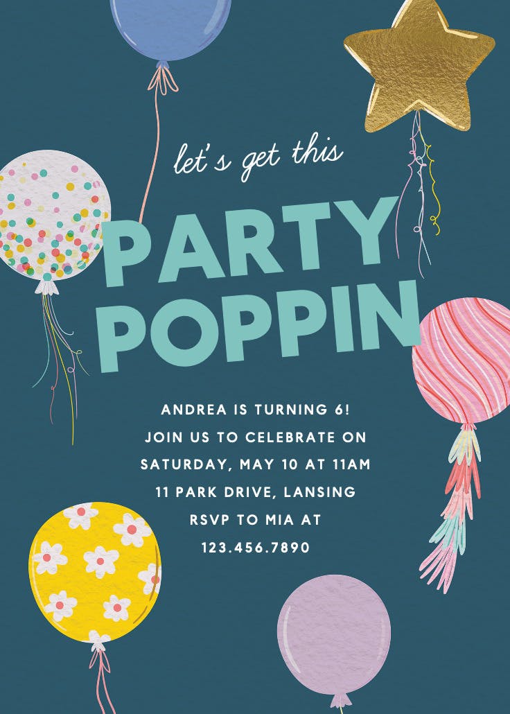 Party poppin - invitación de fiesta