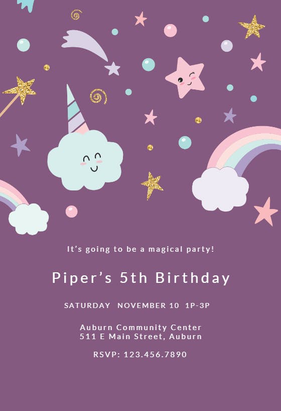 Party unicorn - birthday invitation