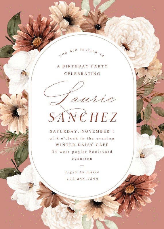 Pastel autumn flowers frame - party invitation