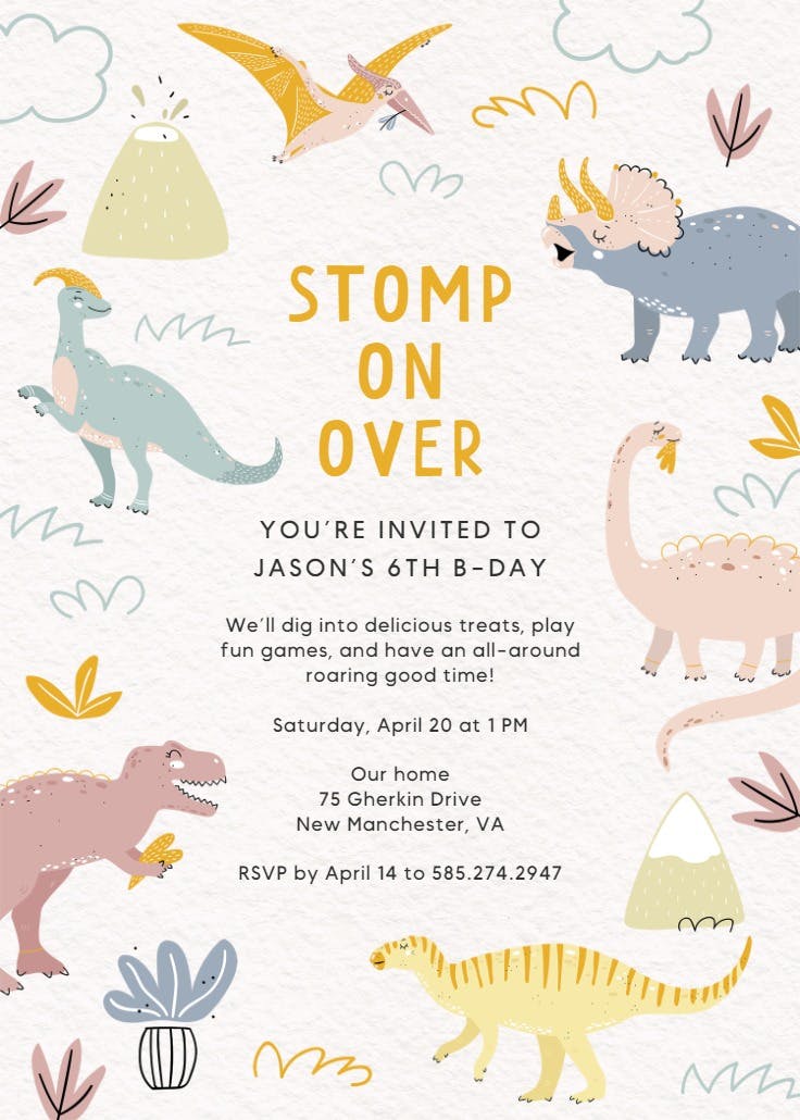 Pastel dinos - printable party invitation