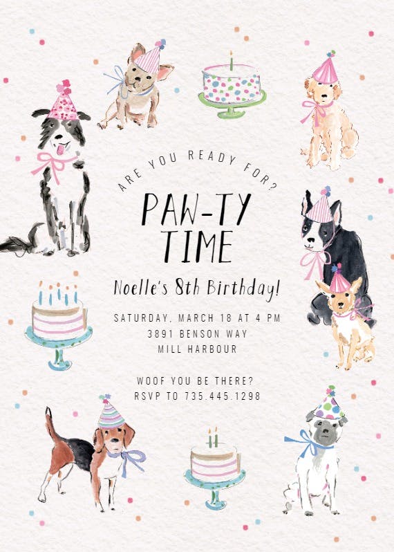 Pawty time -  invitación de cumpleaños