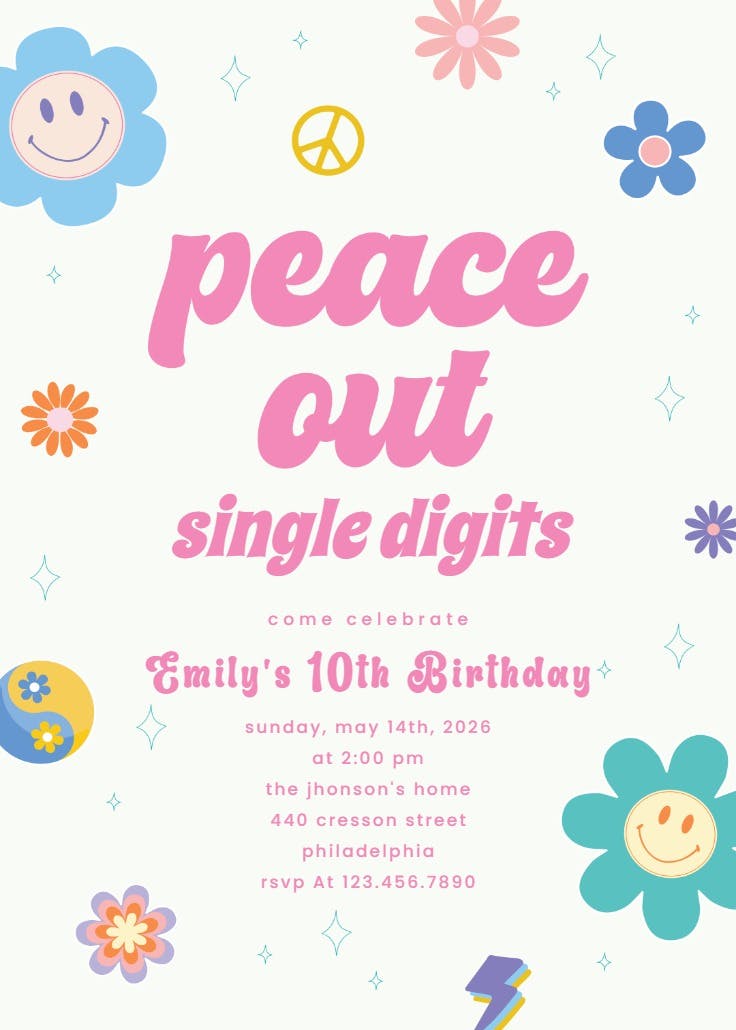 Peace out - printable party invitation