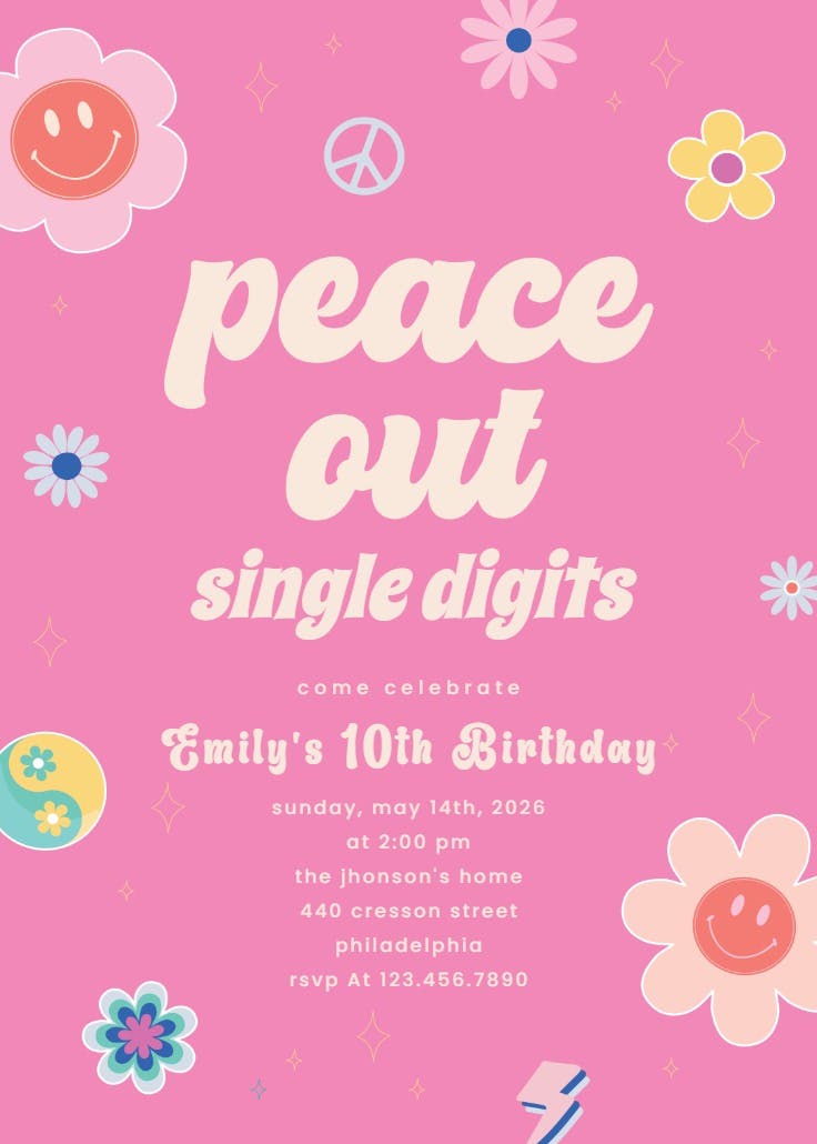 Peace out - printable party invitation