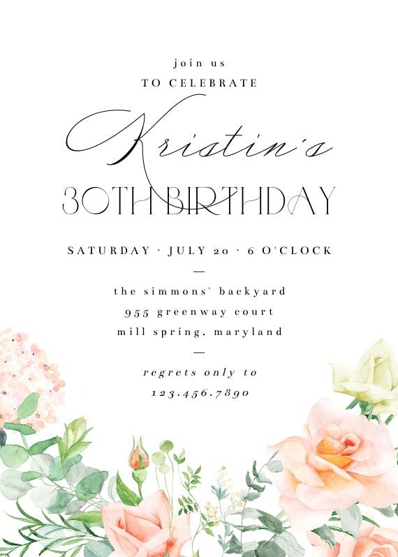 Peach and greenery - birthday invitation