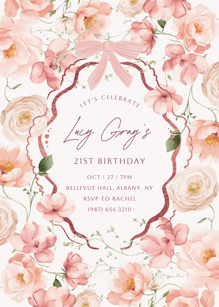 Peachy blooms - invitación de cumpleaños