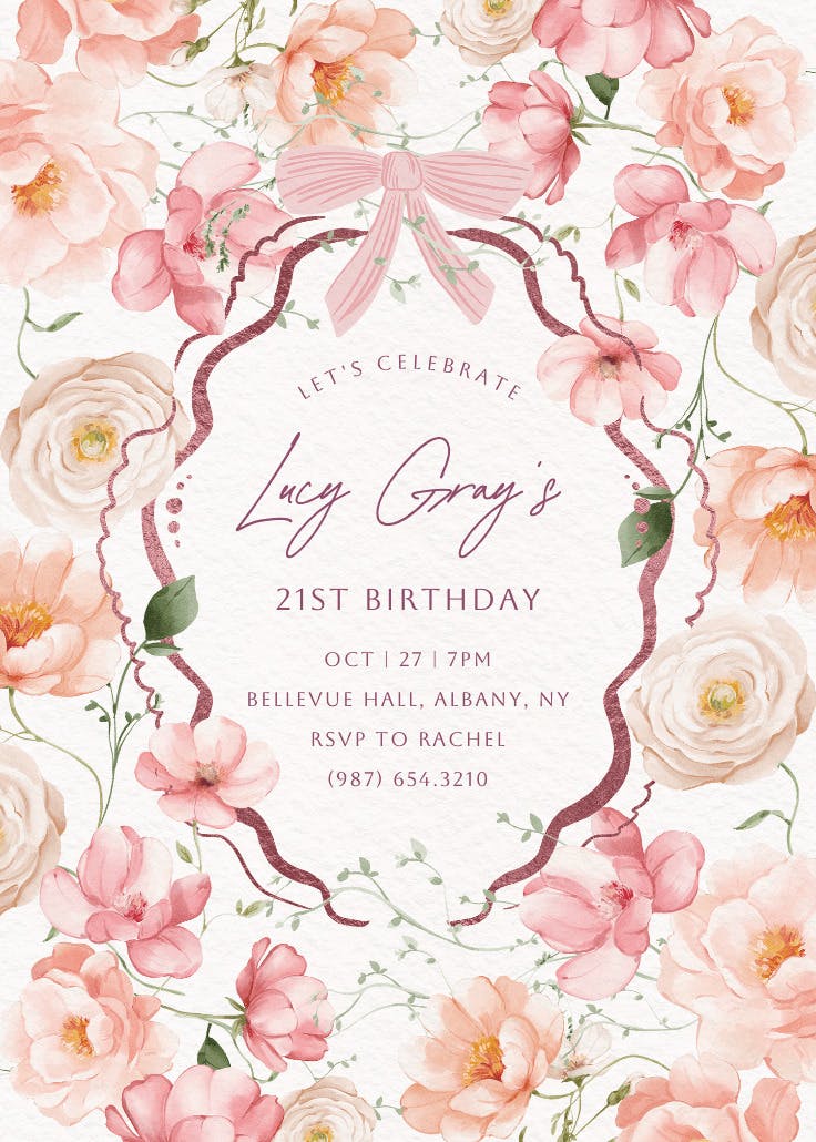 Peachy blooms - birthday invitation